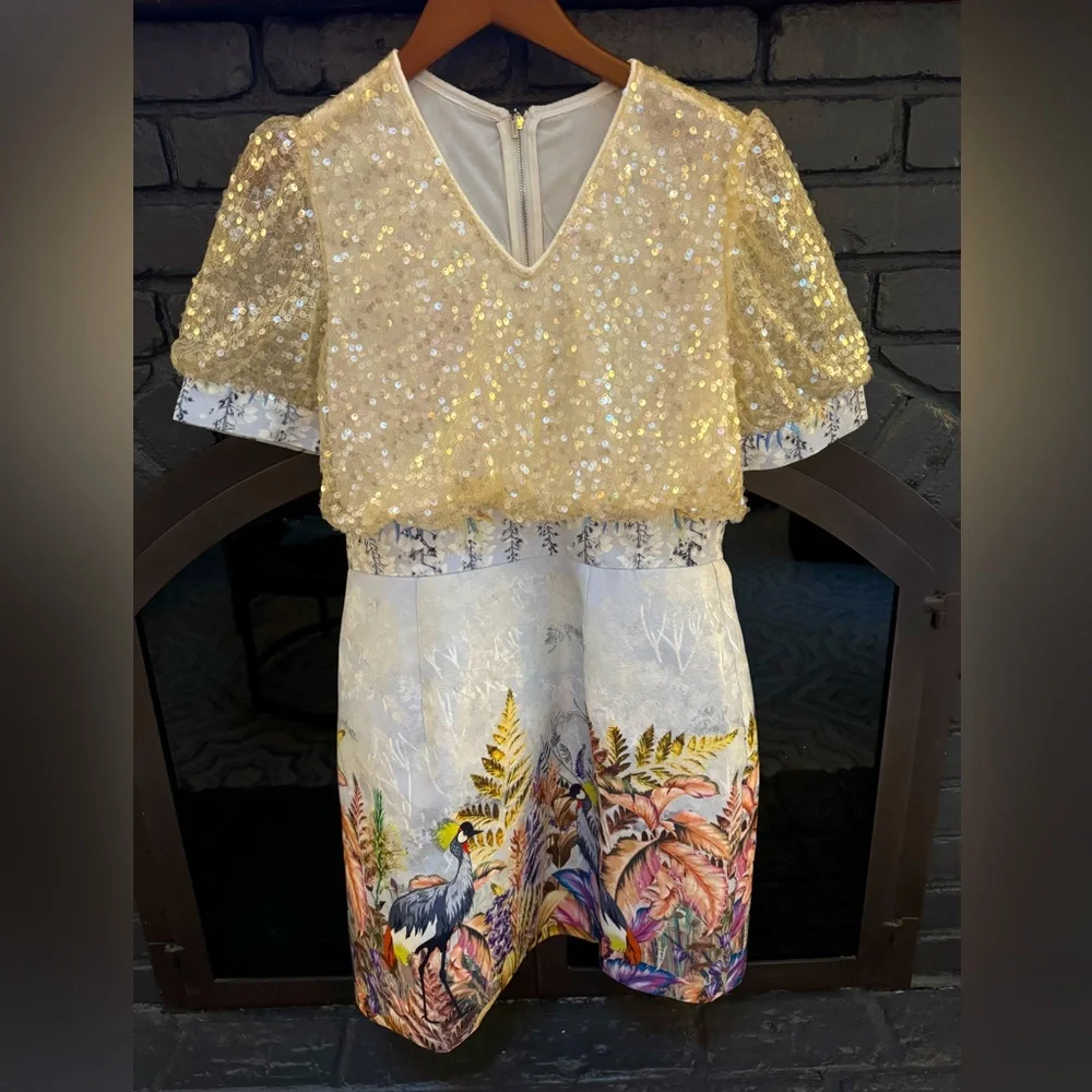 Unique Floral Bird Sequin Dress - Picture 3 of 9